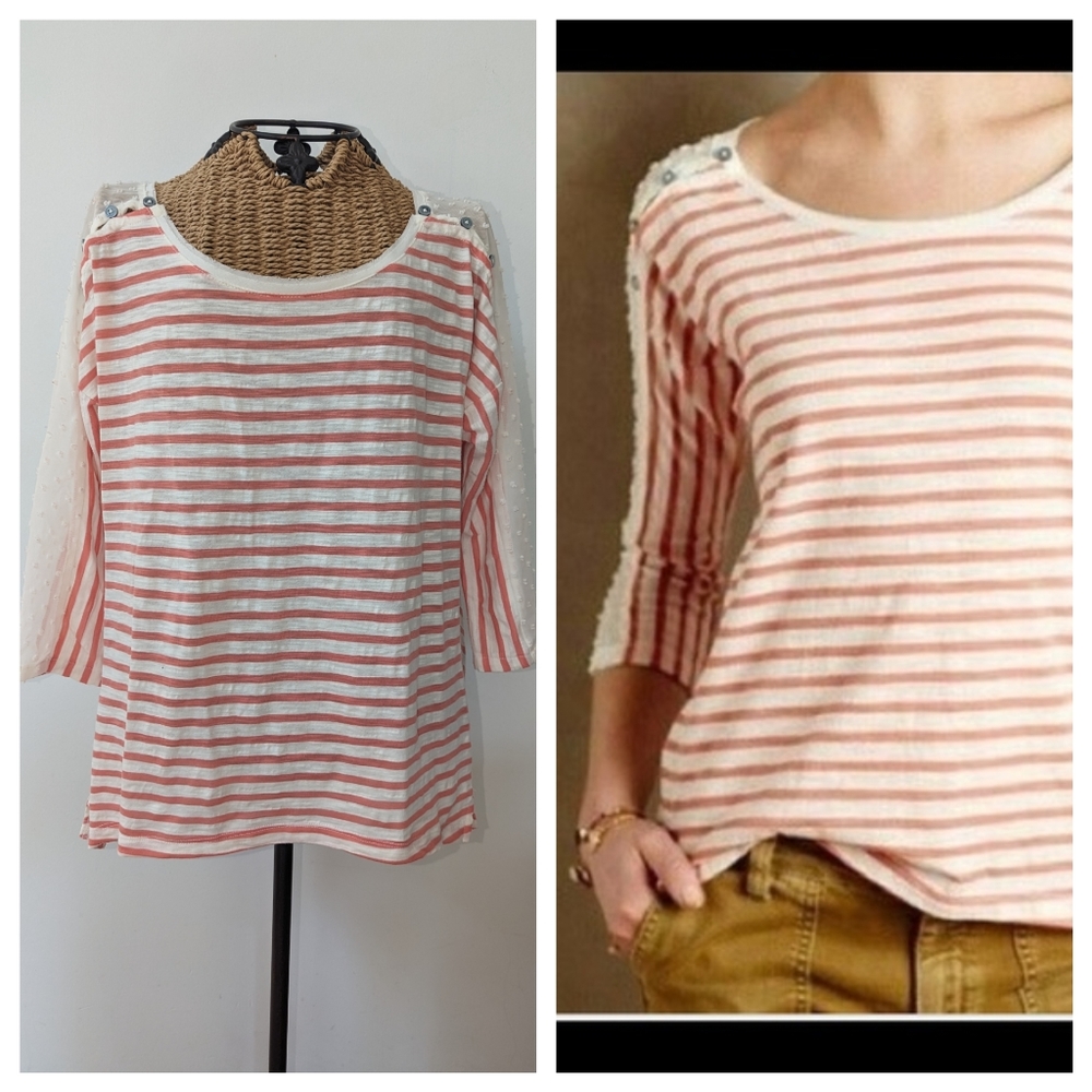 Anthropologie Little Yellow Button striped blouse S
